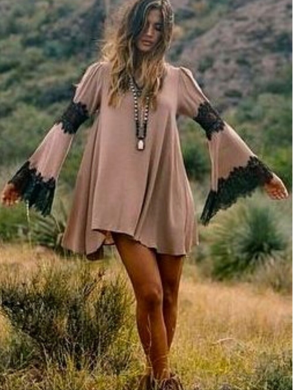 For Love and Lemons Festival Gothic Witchy Lace Trim Swing Dress Size M